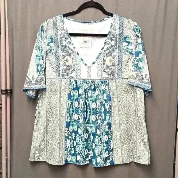 Blue Floral Blouse Size L For Women - Picture 1 of 4